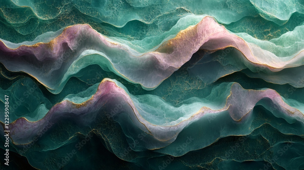 Poster abstract background a combination of soft mauve and deep olive green waves featuring a grainy noise 
