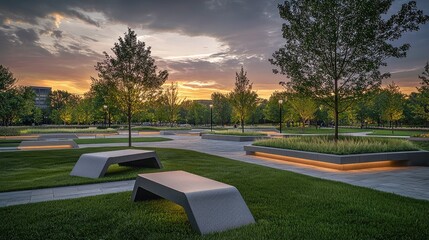 Serene Sunset at the Modern Park