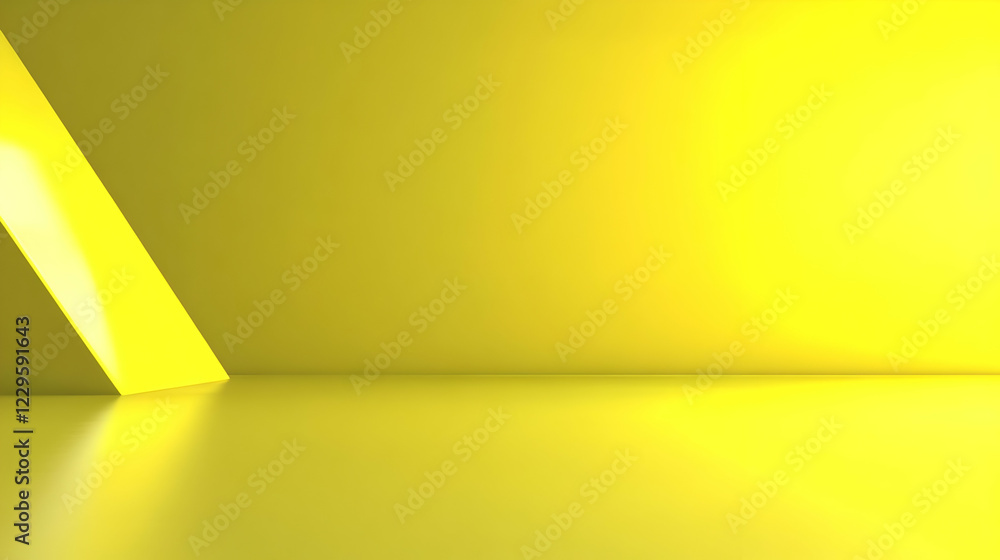 Poster vibrant yellow abstract background with 3d geometric shapes and smooth floor for modern design proje