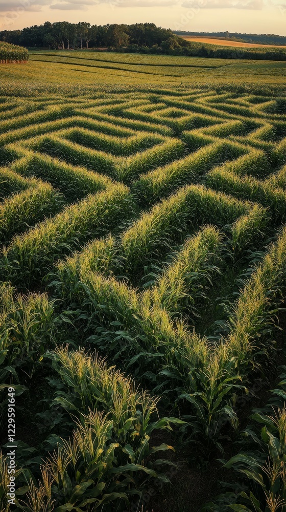 Poster a field of corn with a maze in the middle