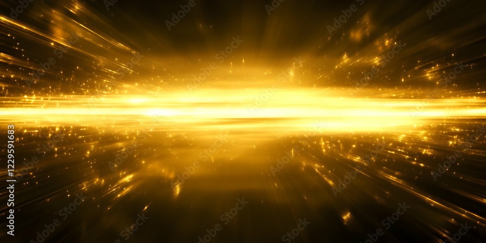 Aufkleber golden light rays burst abstract background with sparkling particles