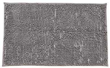 Grey soft bath mat with a long microfiber pile isolated on a transparent background. Top view.