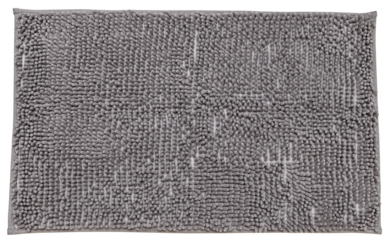 Grey soft bath mat with a long microfiber pile isolated on a transparent background. Top view.