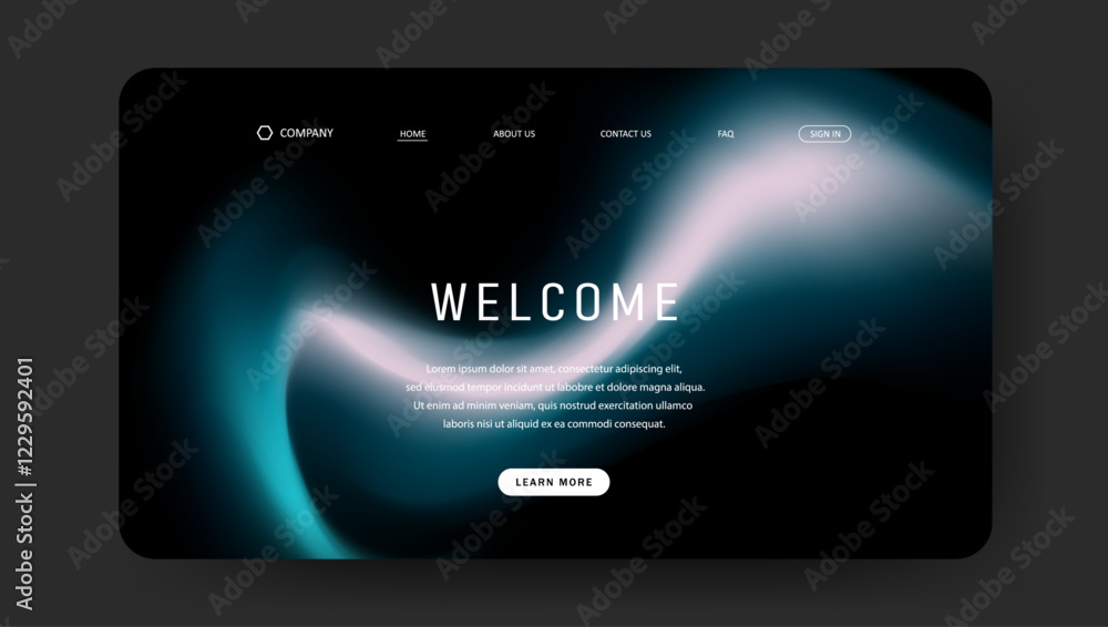 Poster abstract wave futuristic design of landing page. fluid gradient dark concept website design