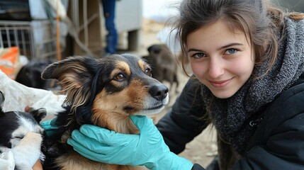 Compassionate volunteers at the animal shelter care for homeless dogs, ensuring their well-being and nutrition. The initiative emphasizes kindness, animal rescue and community support
