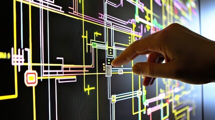 Interacting with digital circuitry modern office technology visualization indoor close-up innovation exploration