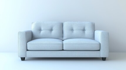 Pale blue sofa against minimal white wall, empty room, ideal for interior design