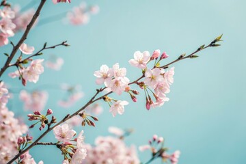 Obraz premium pastel pink and blue delicate blossoms, blooming, delicate, botanical