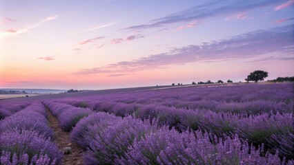 Obraz premium pastel shades of lavender and lilac blend in the fading light, soothing colors, lavender hues, warm color palette