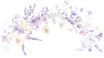 Obraz premium Beautifully Crafted Pastel Watercolor Wreath of Lavender and Small Daisies