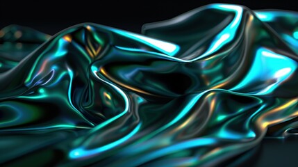Abstract Iridescent Liquid Metal Texture: A Deep Teal and Emerald Flow