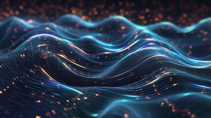 Obraz premium digital art abstract background wavy patterns glowing lights blue waves golden sparkles