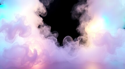 Colorful Smoke Swirling Around a Dark Center on a Dreamy Background