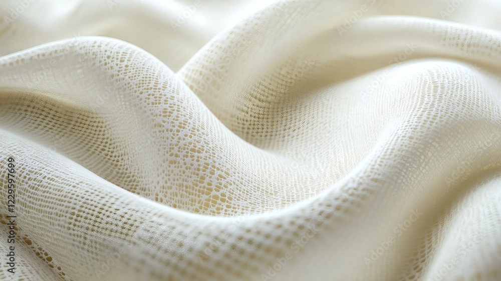 Poster abstract beige fabric texture with wavy pattern, close-up view.
