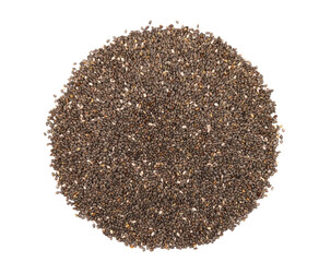 Pile of healthy chia seeds isolated on a white background