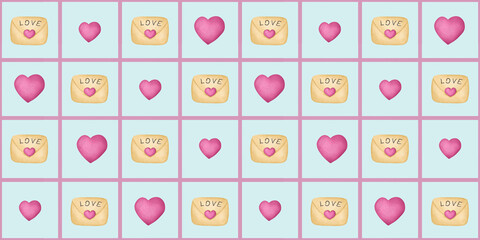 Heart and love symbols in a repeating Valentine-themed pattern design