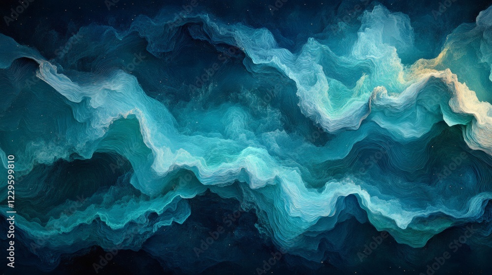 Aufkleber abstract background flowing waves in midnight blue and dark green featuring a grainy noise texture f