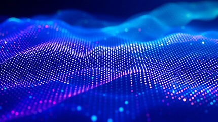 Abstract blue digital wave with glowing particles