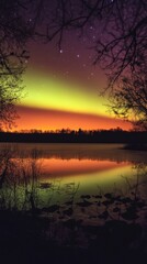 Naklejka premium Aurora Borealis Over Frozen Lake