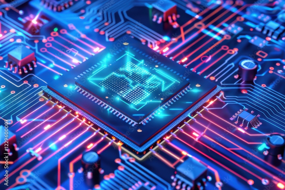 Aufkleber high-tech digital background with ai microchip and holographic projections