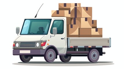 A cartoon flatbed delivery truck carrying a stack of boxes.