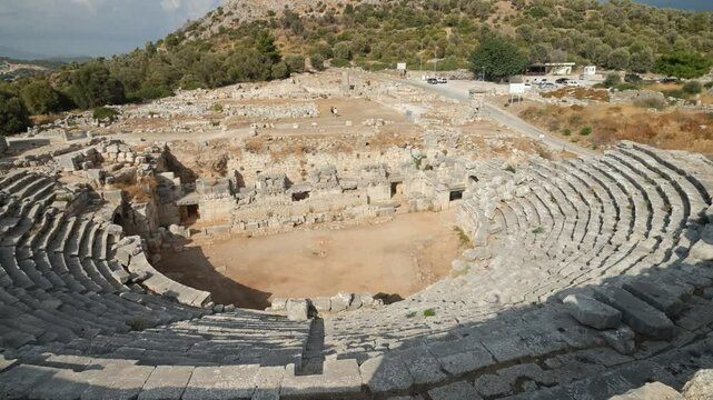 Xanthos, the capital of the Lycian civilisation. The magnificent structure of the ancient theatre. UNESCO World Heritage List heritage sites in Turkey. Kas district, Antalya, Turkey country