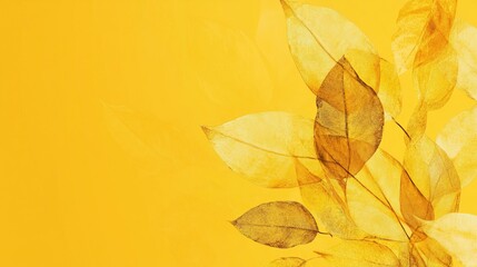 Transparent dried leaves overlay on yellow backdrop.