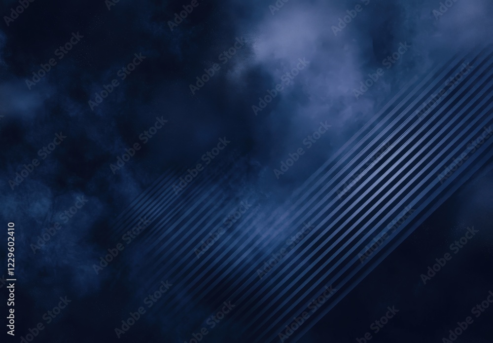 Poster dark blue background with a distinctive diagonal striped pattern