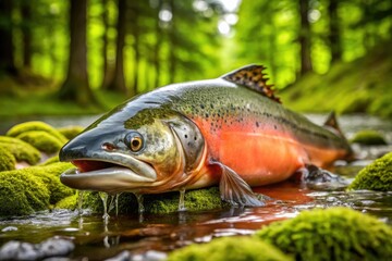 Dripping slime from a salmon's body onto the forest floor, animal, nature