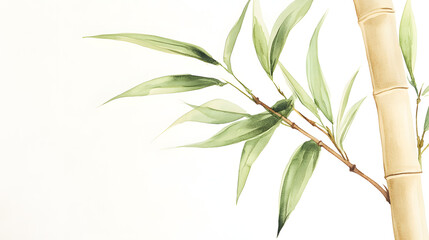 Fototapeta premium Beautifully Crafted Watercolor Artwork Featuring a Bamboo Stem and Its Graceful Leaves