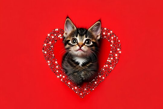 Cute Pixiebob kitten with sparkling rhinestone heart