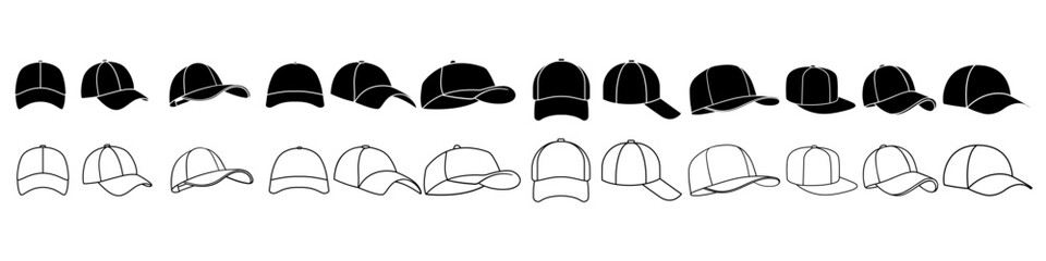 Baseball cap icon vector set. Baseball illustration sign collection. Headdress symbol or logo.