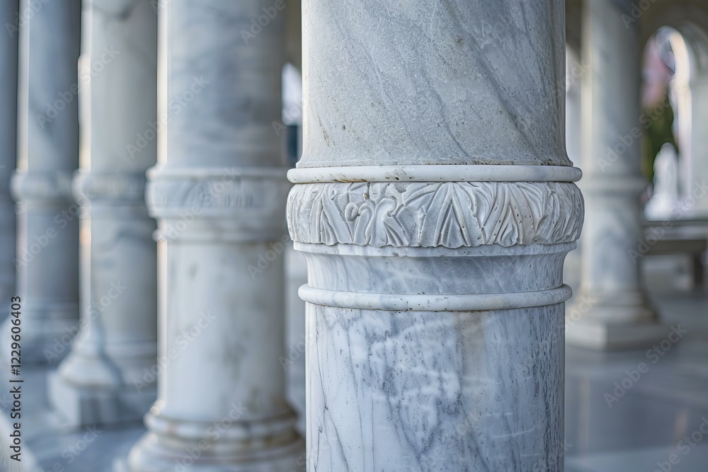 Poster close up view of intricately carved marble columns showcasing architectural detail and craftsmanship