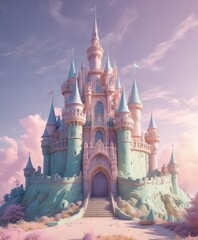 Fototapeta premium Pastel-colored, swirly castle backdrop with a sense of movement and energy , landscape, castle, pastel colored