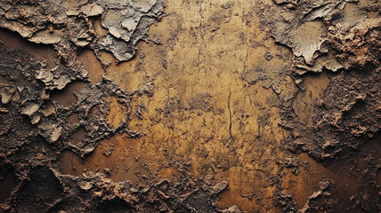 Fototapeta premium Close-up view of weathered, cracked surface texture with earthy tones and rough patterns, suitable for backgrounds