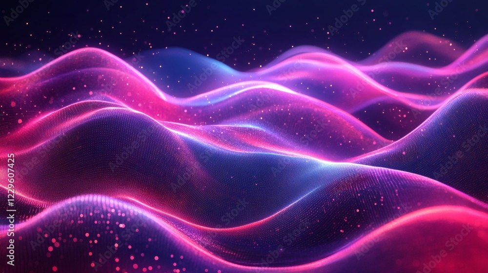 Poster abstract digital pattern neon pink wave effects and geometric shapes with glowing textures and vibra