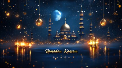 Stunning Golden "Ramadan Kareem" Banner with Copy Space - Perfect for Ramadan Greetings