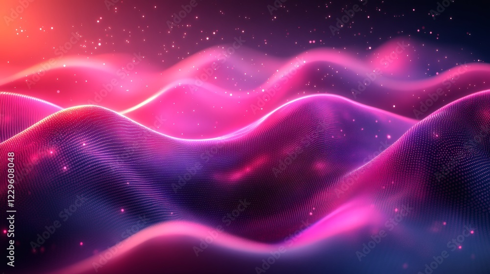 Poster abstract digital pattern neon pink wave effects and geometric shapes with glowing textures and vibra
