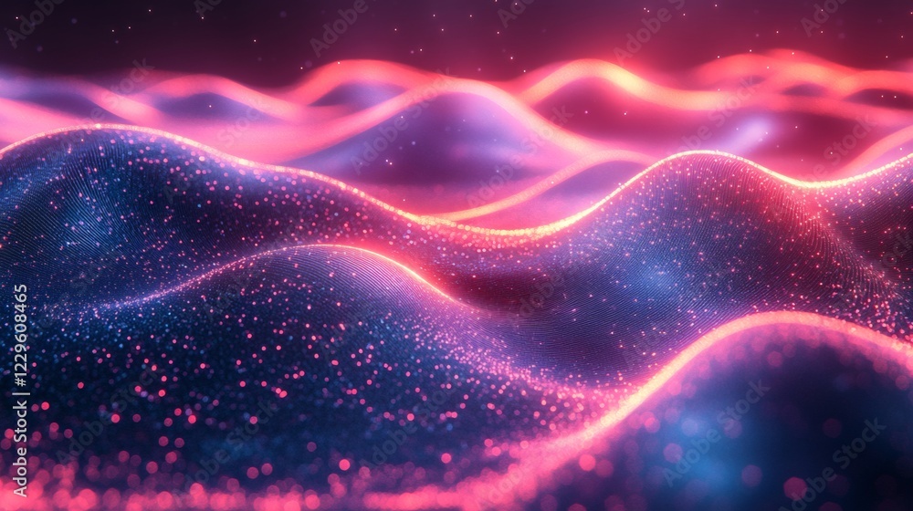 Poster abstract futuristic background glowing neon lines and wave effects in bright pink and blue creating 