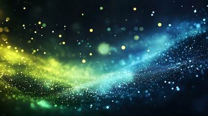 Fototapeta premium Abstract glowing blue and yellow light waves with sparkles creating dynamic futuristic energy effect