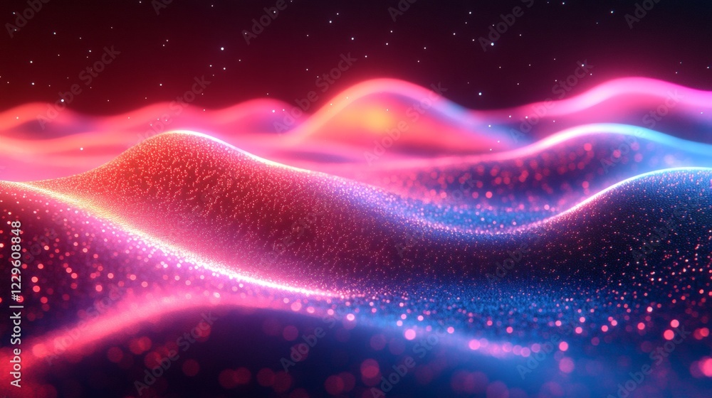 Poster abstract futuristic background glowing neon lines and wave effects in bright pink and blue creating 