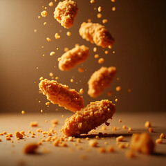 Crispy Fried Chicken Nuggets Falling Delicious Food Photography
