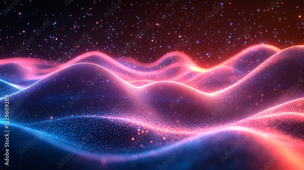 Aufkleber abstract futuristic background glowing neon lines and wave effects in bright pink and blue creating 