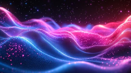 Fototapeta premium Abstract futuristic background glowing neon lines and wave effects in bright pink and blue creating a dynamic threedimensional design