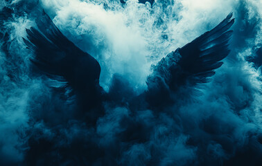 abstract dark background with smoke and angel wings 