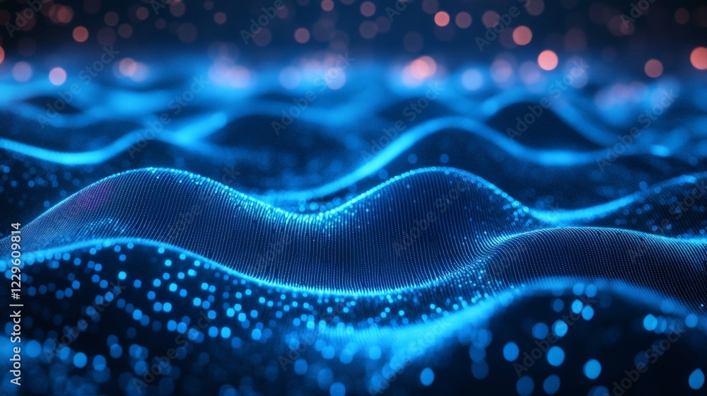 Poster abstract neon graphic glowing blue lines and a threedimensional wave effect creating a modern techin