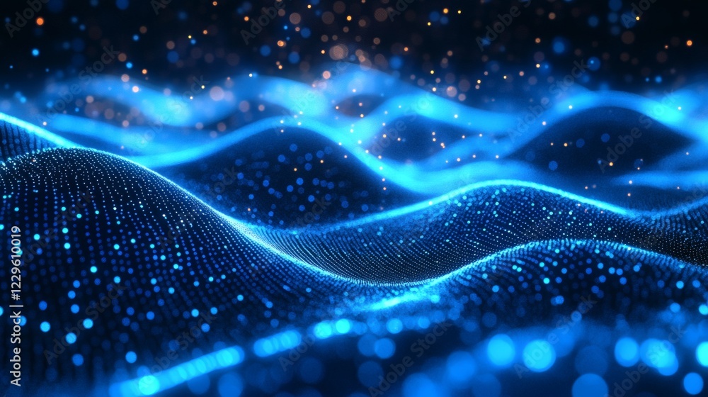 Poster abstract neon graphic glowing blue lines and a threedimensional wave effect creating a modern techin