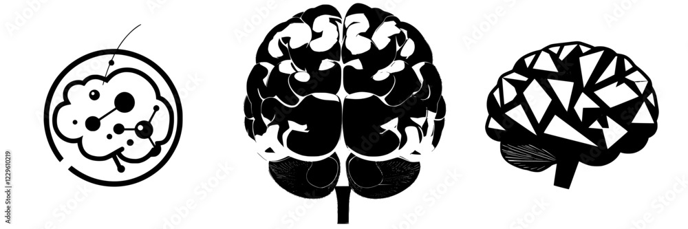 Poster artistic representations of the human brain in different styles and forms