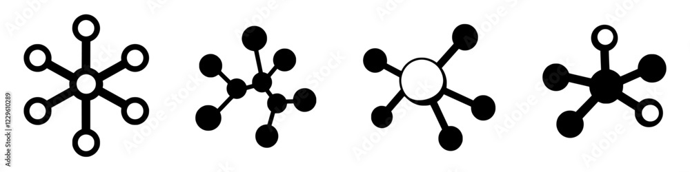 Poster collection of black molecular structures displayed in various sizes and designs on a white backgroun