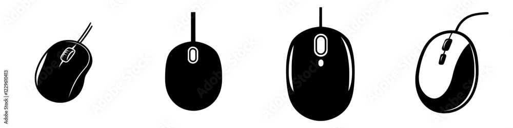 Poster evolution of computer mouse designs showcasing various styles and shapes from different eras in tech